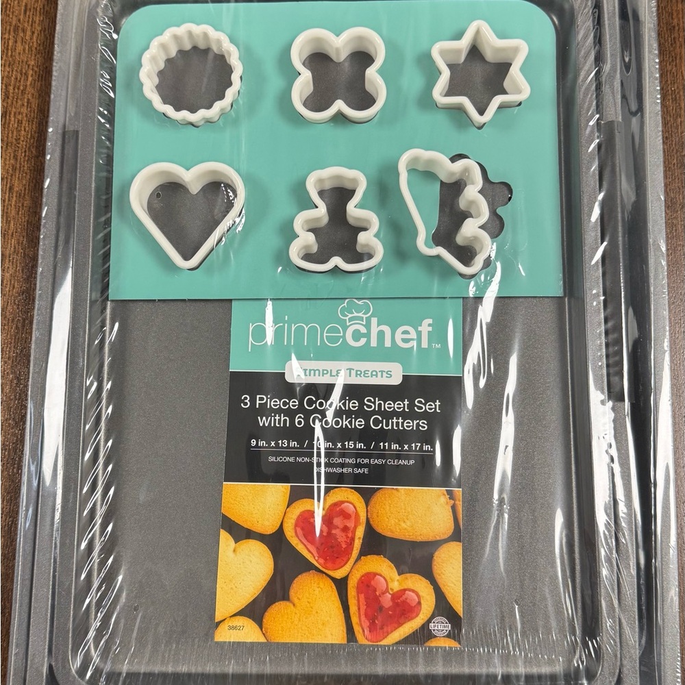 Gray Cookie Sheet Set with White Cookie Cutters